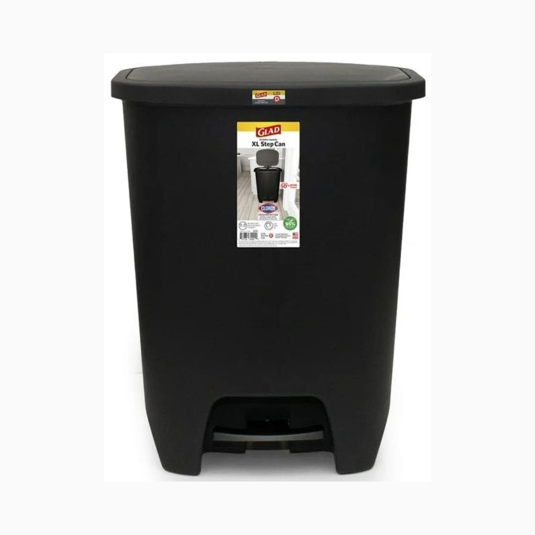 Glad Xl Trash Can Plastic Step On Kitchen Trash Can With Clorox Odor Defense Black Elliebay 6212