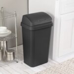 Sterilite 13 Gallon Trash Can, Plastic Swing Top Kitchen Trash Can, Black-3